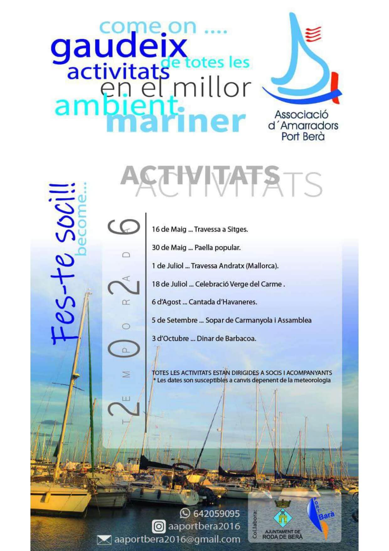 Calendario de actividades 2026 de la Associació d'Amarradors Port Berà